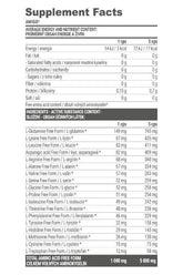 Supplement facts for Extrifit Amigo muscle protein, detailing ingredients and nutritional content.